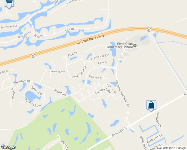 map of restaurants, bars, coffee shops, grocery stores, and more near 123 Fulbourn Place in Myrtle Beach