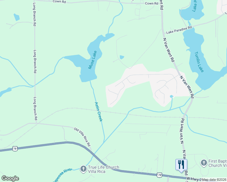 map of restaurants, bars, coffee shops, grocery stores, and more near 809 Regency Court in Villa Rica