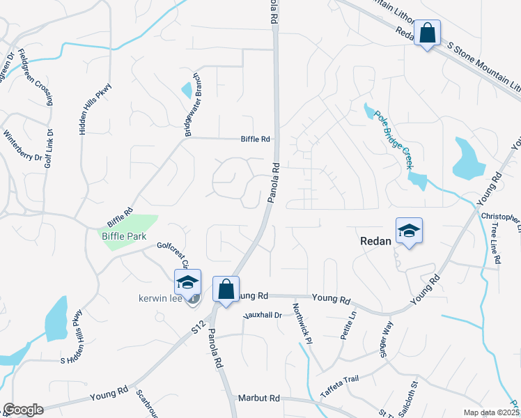map of restaurants, bars, coffee shops, grocery stores, and more near 1628 Downs Crossing in Stone Mountain