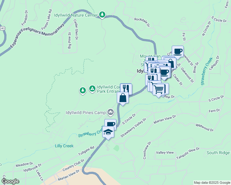 map of restaurants, bars, coffee shops, grocery stores, and more near 54030 Pine Crest Avenue in Idyllwild-Pine Cove