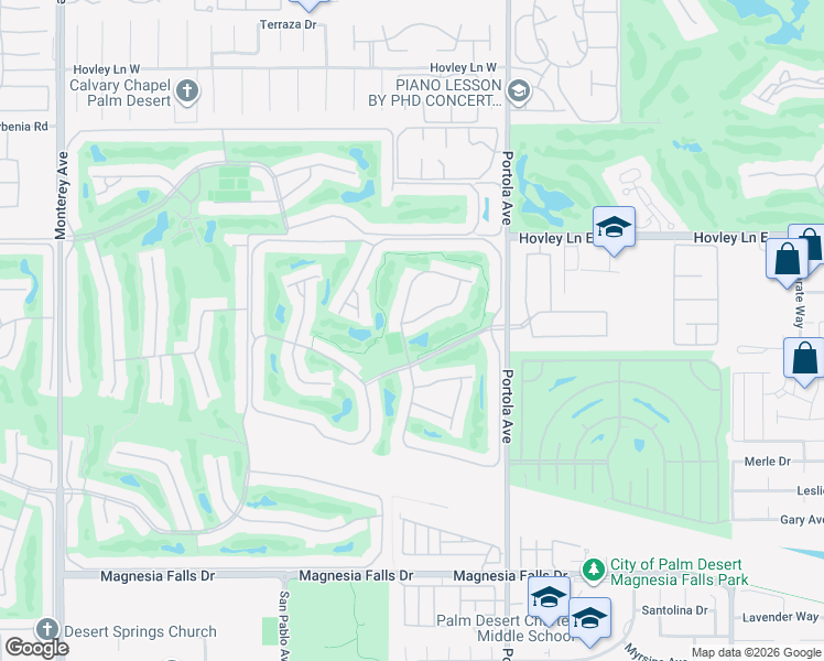 map of restaurants, bars, coffee shops, grocery stores, and more near 5 Camisa Lane in Palm Desert