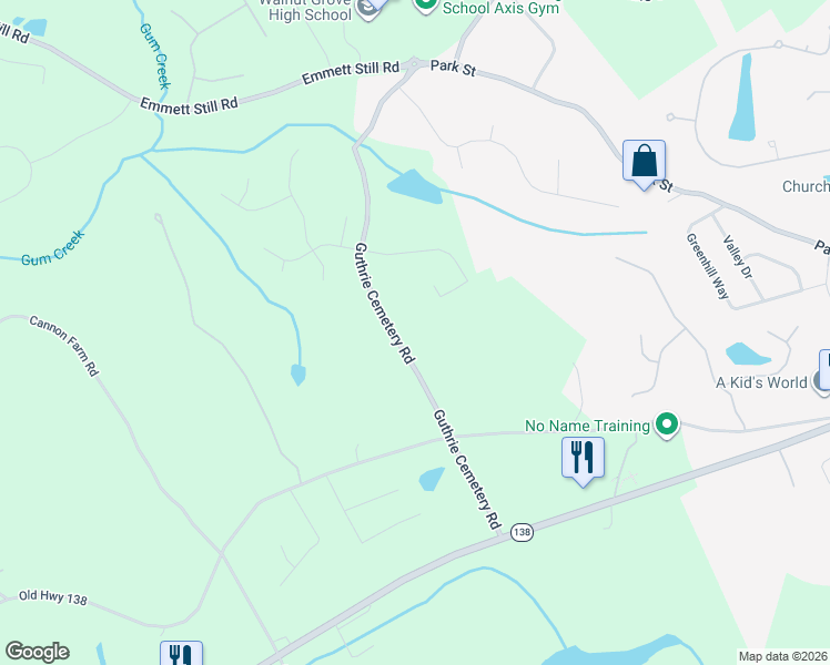 map of restaurants, bars, coffee shops, grocery stores, and more near 5006 Guthrie Cemetery Road in Loganville