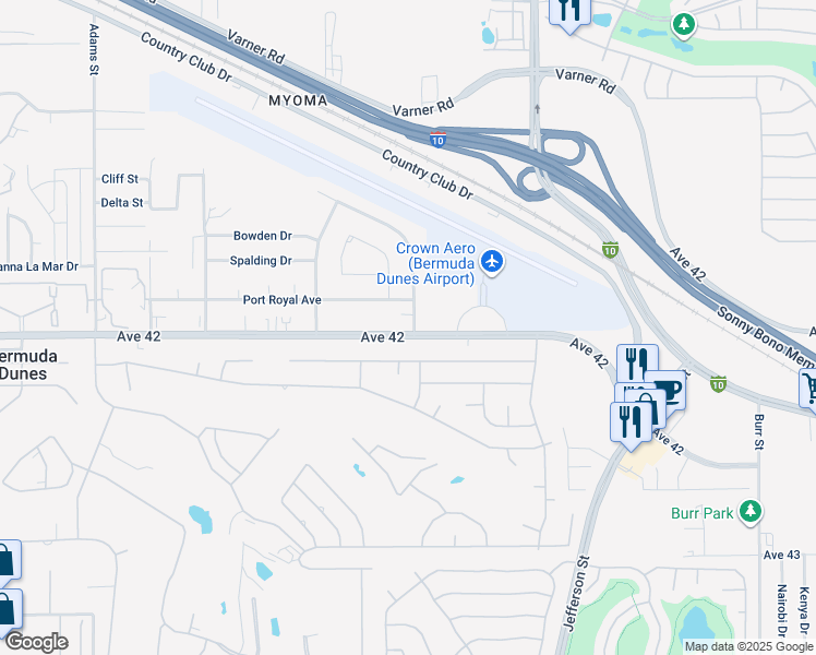 map of restaurants, bars, coffee shops, grocery stores, and more near 79700 Avenue 42 in Bermuda Dunes