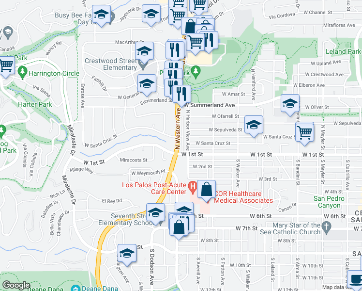map of restaurants, bars, coffee shops, grocery stores, and more near 116 North Western Avenue in Los Angeles