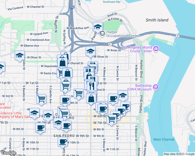 map of restaurants, bars, coffee shops, grocery stores, and more near 455 West Santa Cruz Street in Los Angeles