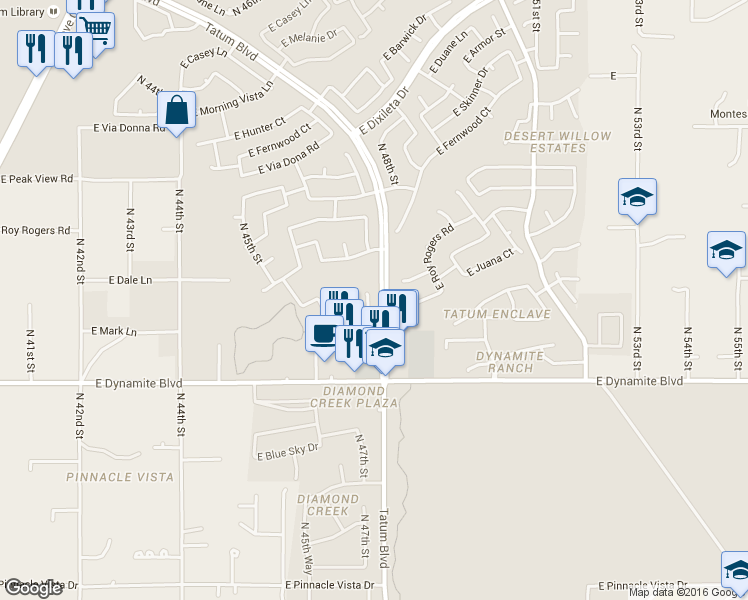 map of restaurants, bars, coffee shops, grocery stores, and more near 28428 North Tatum Boulevard in Cave Creek
