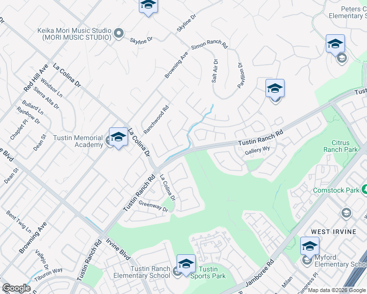 map of restaurants, bars, coffee shops, grocery stores, and more near 12410 Fairbanks Drive in Tustin