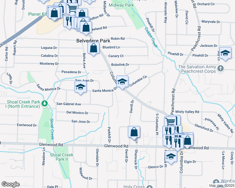 map of restaurants, bars, coffee shops, grocery stores, and more near 1650 Ivy Glenn Road in Decatur
