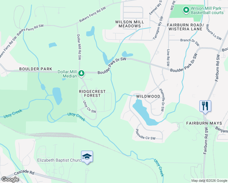 map of restaurants, bars, coffee shops, grocery stores, and more near 631 Utoy Circle Southwest in Atlanta
