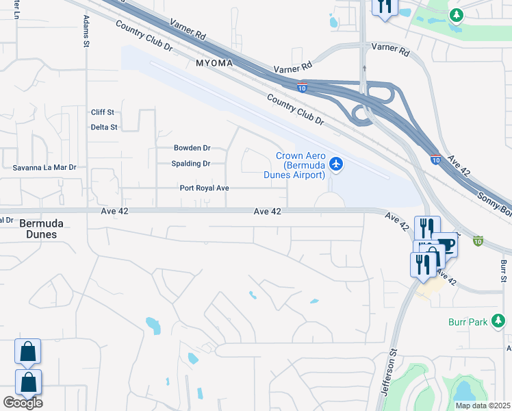 map of restaurants, bars, coffee shops, grocery stores, and more near 79600 Avenue 42 in Bermuda Dunes