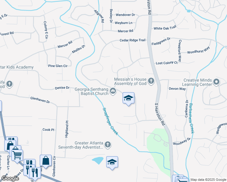 map of restaurants, bars, coffee shops, grocery stores, and more near 4210 Cedar Ridge Trail in Stone Mountain