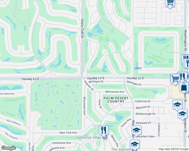 map of restaurants, bars, coffee shops, grocery stores, and more near 77116 Pauma Valley Way in Palm Desert