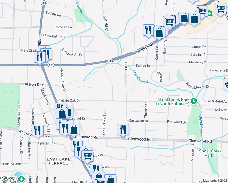 map of restaurants, bars, coffee shops, grocery stores, and more near 3147 Alston Drive in Decatur
