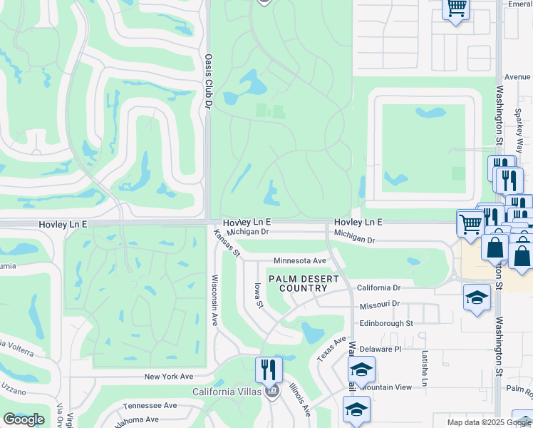 map of restaurants, bars, coffee shops, grocery stores, and more near 77208 Pauma Valley Way in Palm Desert