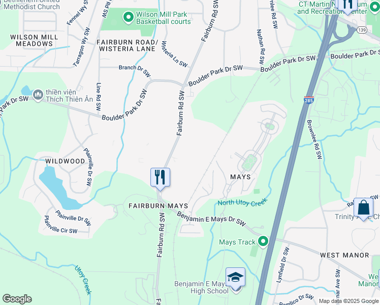 map of restaurants, bars, coffee shops, grocery stores, and more near 88 Fairburn Towne Houses in Atlanta