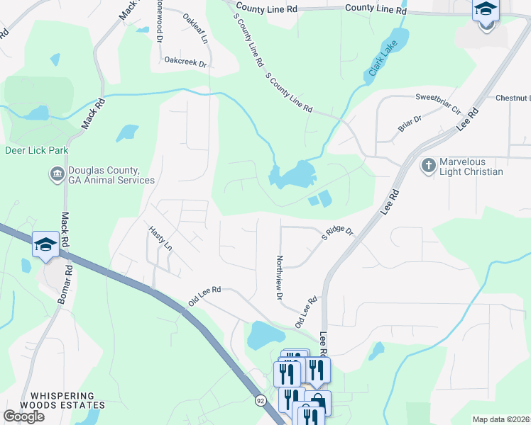 map of restaurants, bars, coffee shops, grocery stores, and more near 2250 Skint Chestnut Drive in Lithia Springs