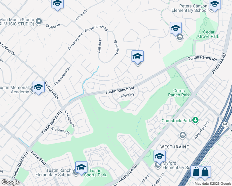 map of restaurants, bars, coffee shops, grocery stores, and more near 120 Gallery Way in Tustin