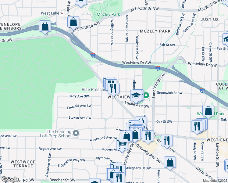 map of restaurants, bars, coffee shops, grocery stores, and more near 1549 Ralph David Abernathy Freeway in Atlanta