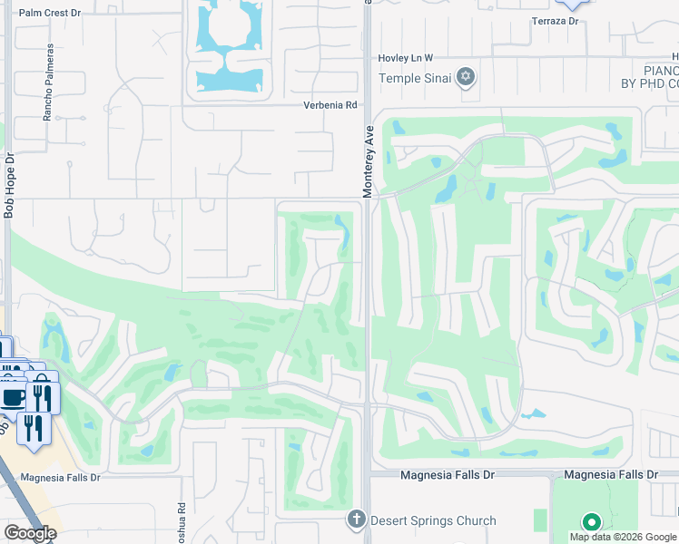 map of restaurants, bars, coffee shops, grocery stores, and more near 39 Leon Way in Rancho Mirage