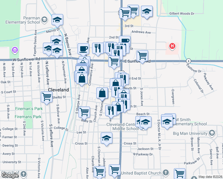 map of restaurants, bars, coffee shops, grocery stores, and more near 222 North Street in Cleveland