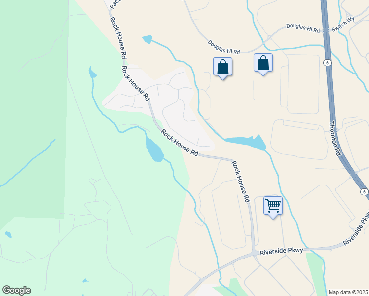 map of restaurants, bars, coffee shops, grocery stores, and more near Rock House Road in Lithia Springs