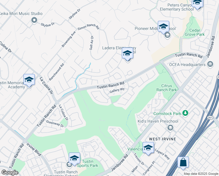 map of restaurants, bars, coffee shops, grocery stores, and more near 112 Gallery Way in Tustin