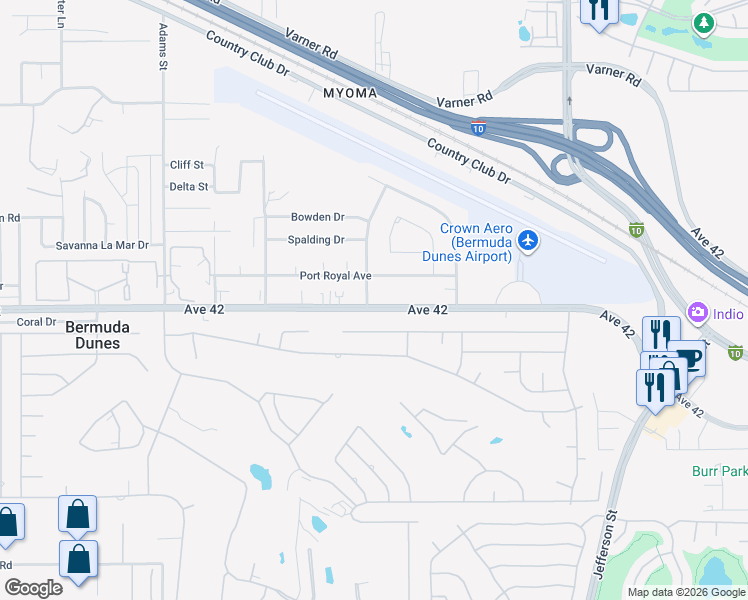 map of restaurants, bars, coffee shops, grocery stores, and more near 41995 Cambridge Avenue in Bermuda Dunes
