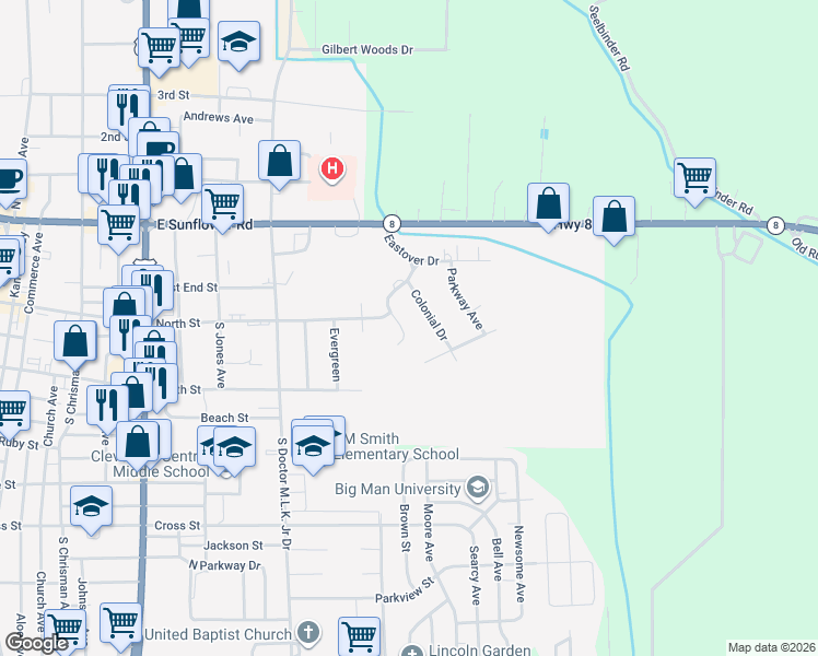 map of restaurants, bars, coffee shops, grocery stores, and more near 111 Belvedere Court in Cleveland