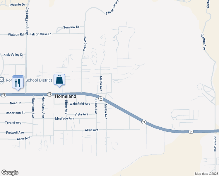 map of restaurants, bars, coffee shops, grocery stores, and more near 25940 Echo Valley Road in Homeland