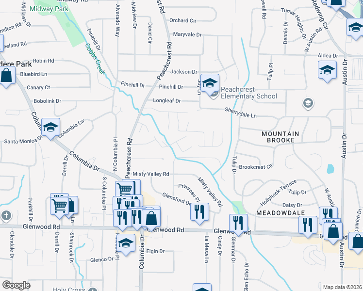 map of restaurants, bars, coffee shops, grocery stores, and more near 3445 Cobbs Ferry Drive in Decatur
