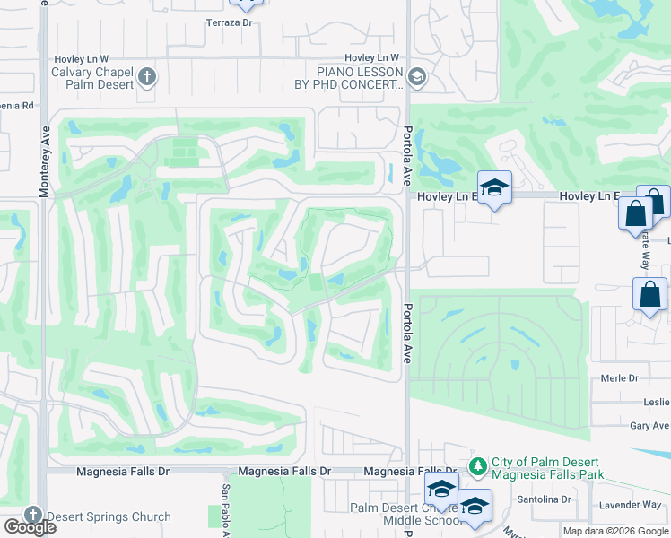 map of restaurants, bars, coffee shops, grocery stores, and more near 5 Camisa Lane in Palm Desert
