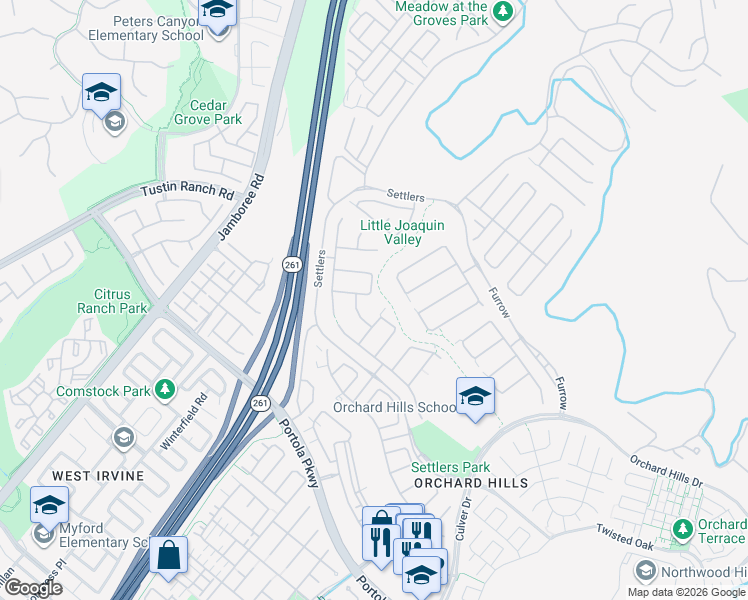 map of restaurants, bars, coffee shops, grocery stores, and more near 20 Lonestar in Irvine