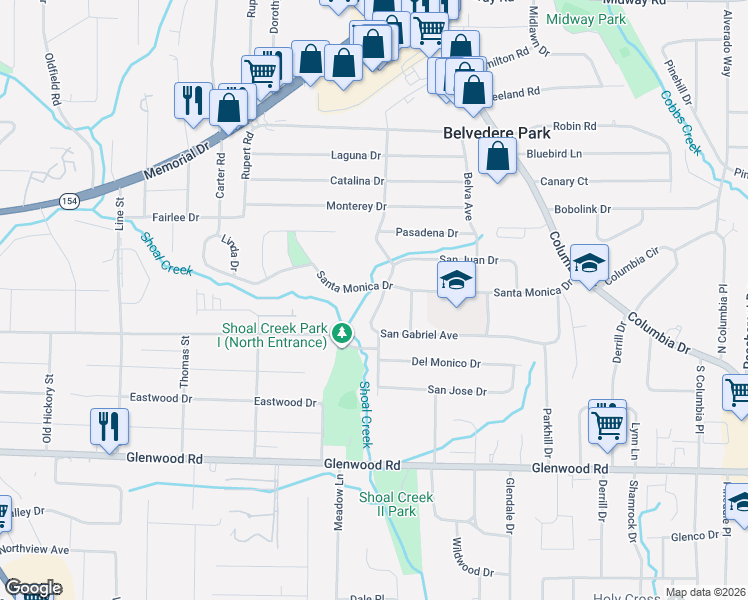 map of restaurants, bars, coffee shops, grocery stores, and more near 2931 Santa Monica Drive in Decatur