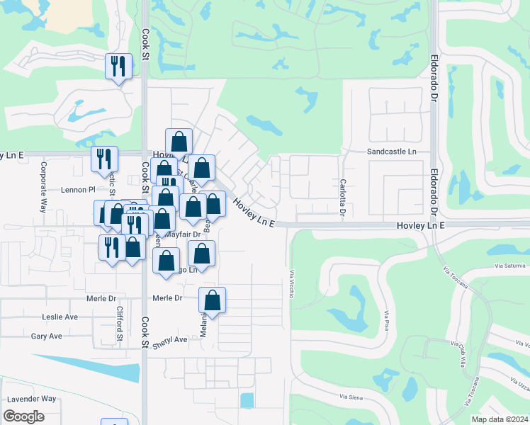 map of restaurants, bars, coffee shops, grocery stores, and more near 446 Tava Lane in Palm Desert