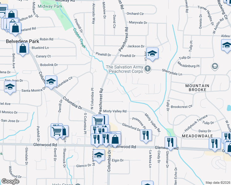 map of restaurants, bars, coffee shops, grocery stores, and more near 3417 Cobbs Ferry Drive in Decatur