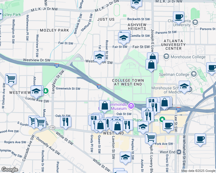 map of restaurants, bars, coffee shops, grocery stores, and more near 400 Dargan Place Southwest in Atlanta