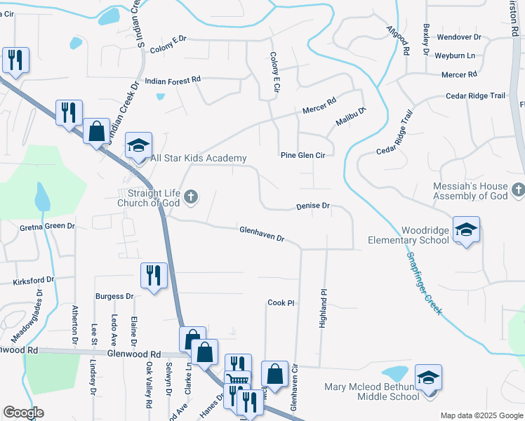 map of restaurants, bars, coffee shops, grocery stores, and more near 4349 Denise Drive in Decatur