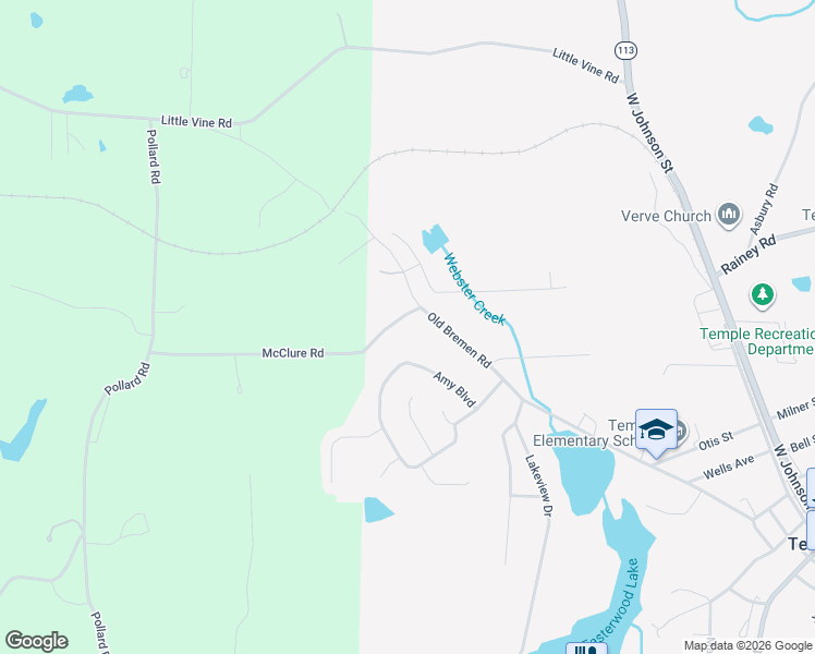 map of restaurants, bars, coffee shops, grocery stores, and more near 63 McClure Road in Temple