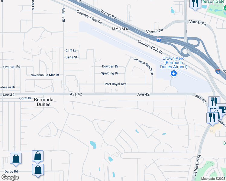 map of restaurants, bars, coffee shops, grocery stores, and more near 79380 Avenue 42 in Bermuda Dunes