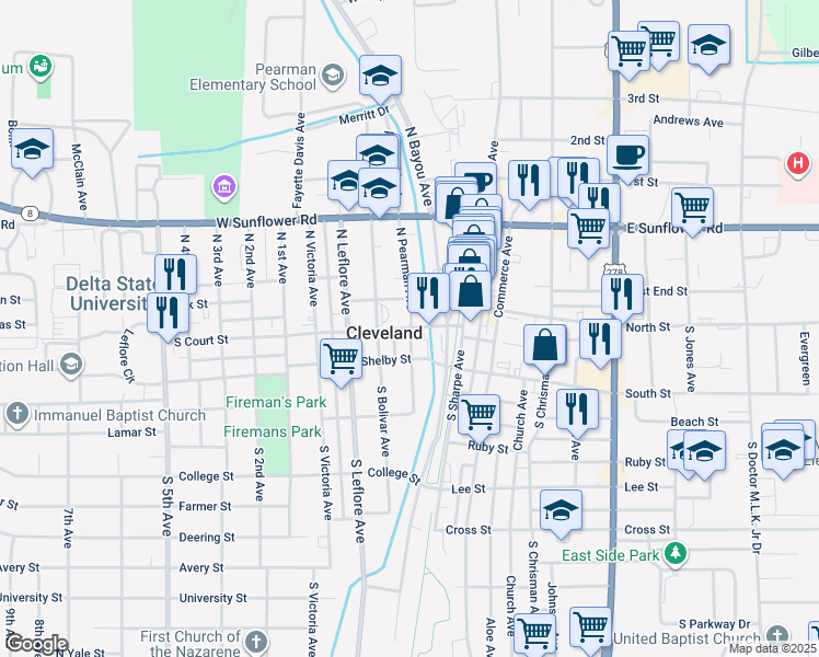map of restaurants, bars, coffee shops, grocery stores, and more near in Cleveland