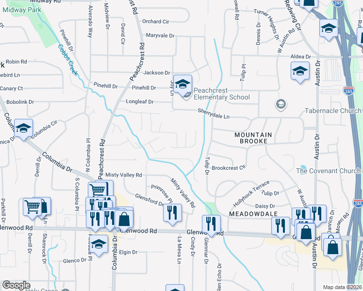 map of restaurants, bars, coffee shops, grocery stores, and more near 3508 Sweetgum Lane in Decatur