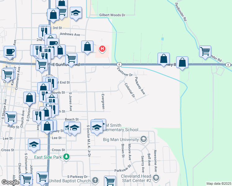 map of restaurants, bars, coffee shops, grocery stores, and more near 1200-1270 North Street in Cleveland