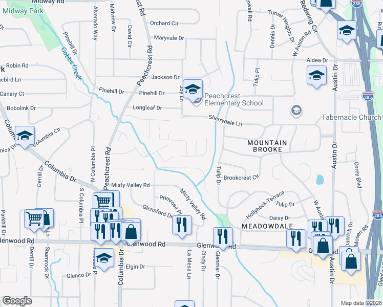 map of restaurants, bars, coffee shops, grocery stores, and more near 3508 Sweetgum Lane in Decatur