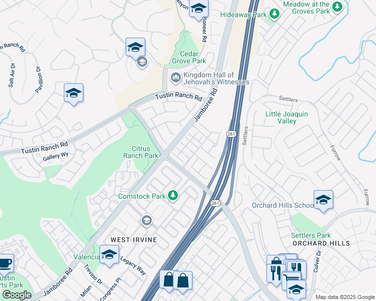 map of restaurants, bars, coffee shops, grocery stores, and more near 42 Ardmore in Irvine