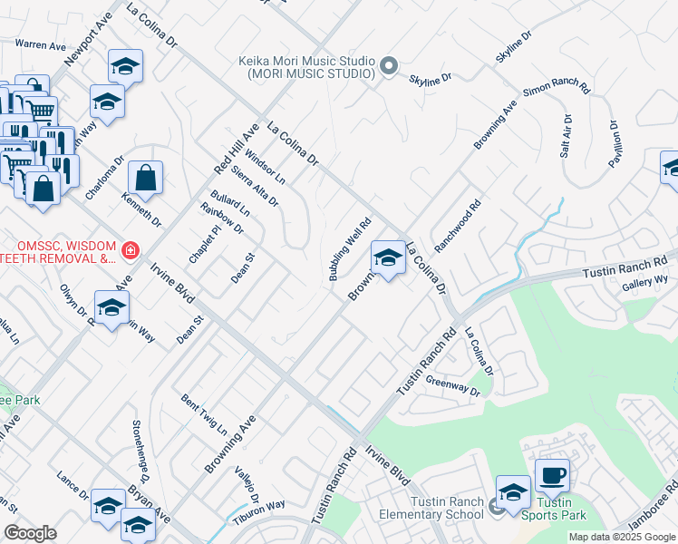 map of restaurants, bars, coffee shops, grocery stores, and more near 12691 Singing Wood Drive in Santa Ana