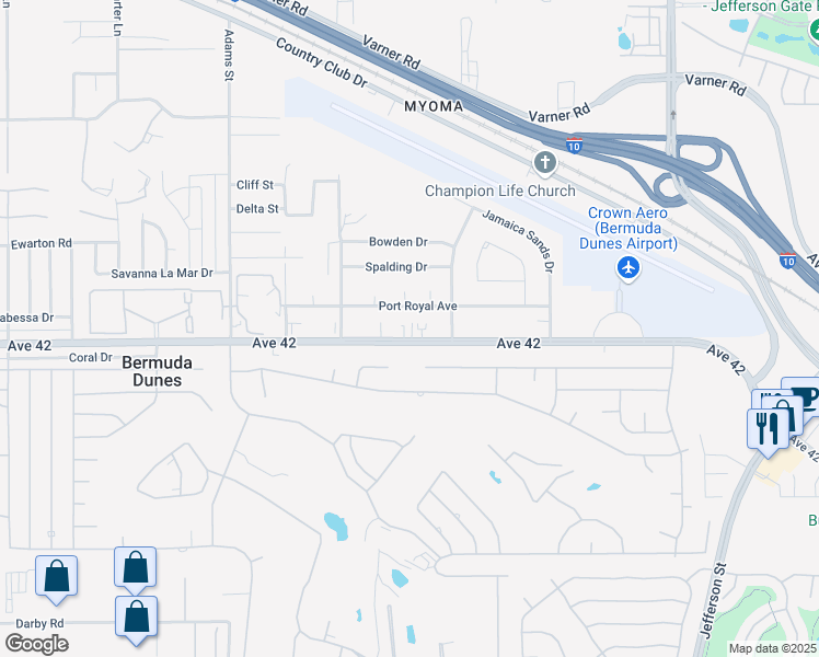 map of restaurants, bars, coffee shops, grocery stores, and more near 79380 Avenue 42 in Bermuda Dunes