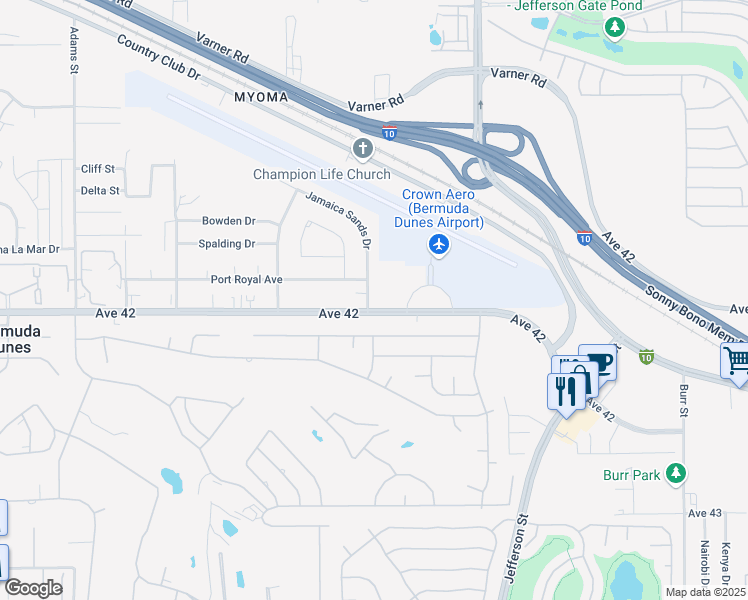 map of restaurants, bars, coffee shops, grocery stores, and more near 79700 Avenue 42 in Bermuda Dunes