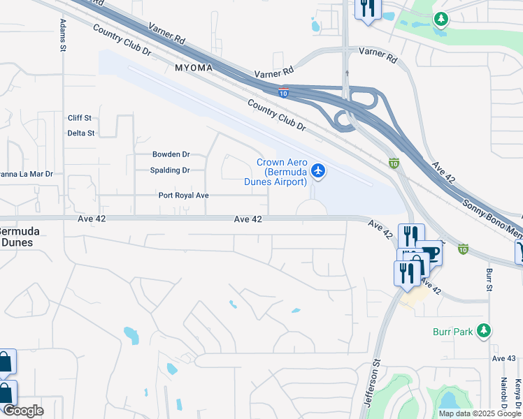 map of restaurants, bars, coffee shops, grocery stores, and more near 79700 Avenue 42 in Bermuda Dunes