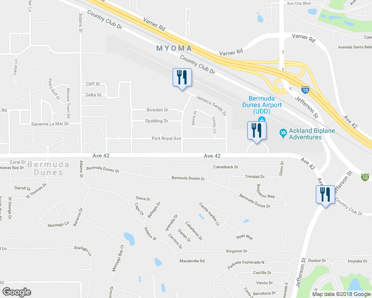 map of restaurants, bars, coffee shops, grocery stores, and more near 79520 Avenue 42 in Bermuda Dunes