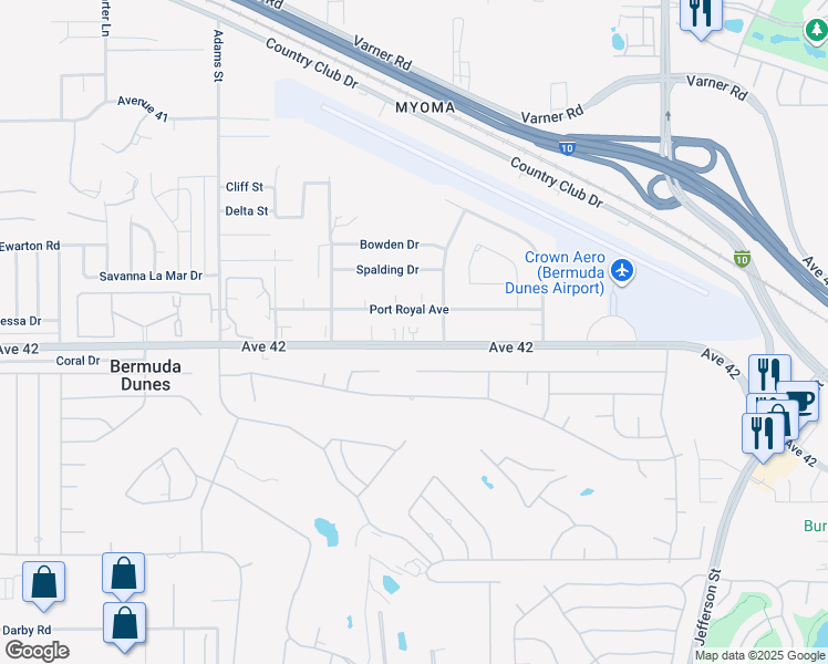 map of restaurants, bars, coffee shops, grocery stores, and more near 79420 Avenue 42 in Bermuda Dunes